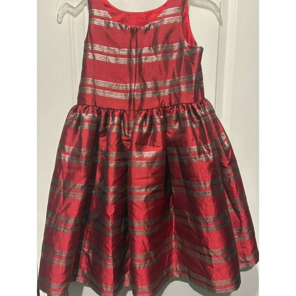 OshKosh Bgosh Girls Red & Gold Striped‎ Holiday Dress Size 12 Polyester/Cotton
